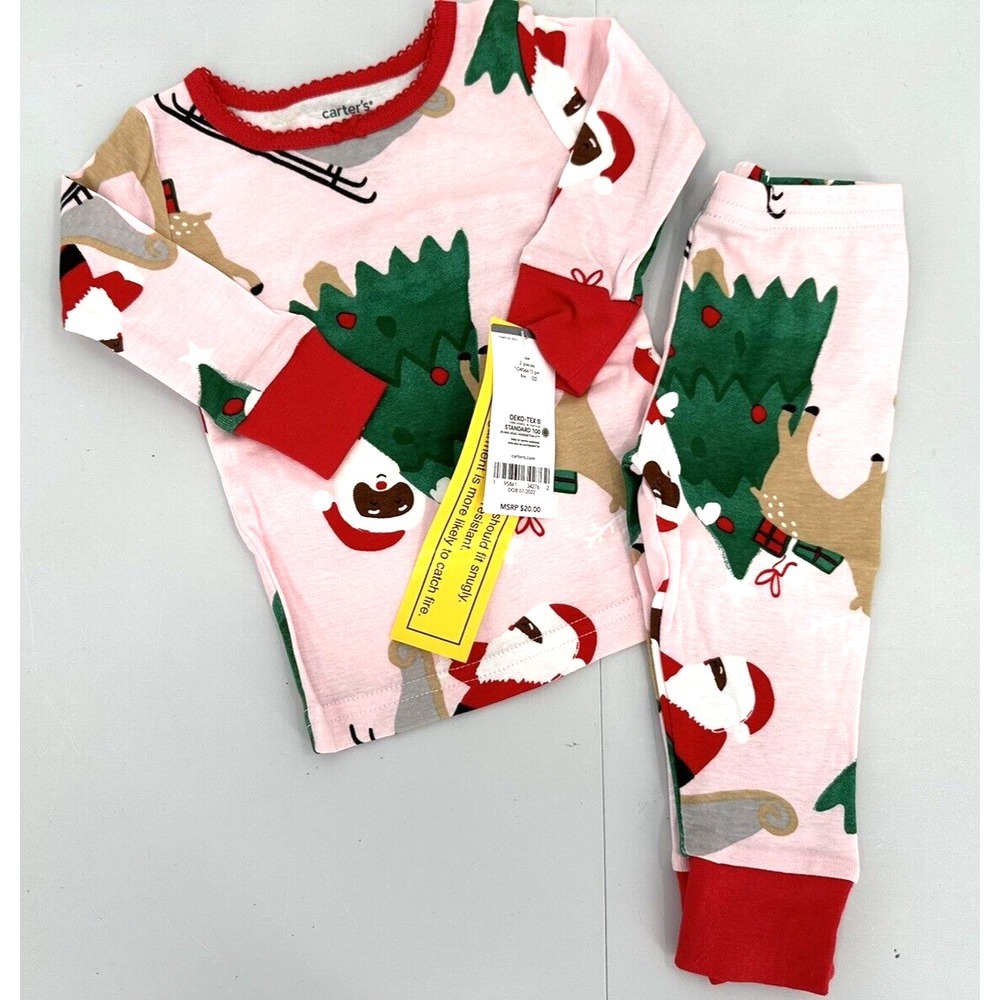 CARTER'S TWO PIECE CHRISTMAS PAJAMAS Infant Girl Size 12 Months Pink